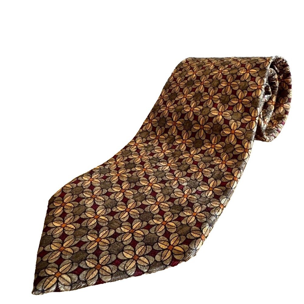 Copper Color Medallion Silk Tie Taupe Floral Made In USA JZ Richards No. 1168